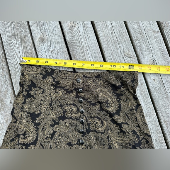 SOLD - Vtg 90s Slinky Material Black &Tan Paisley Skirt w/lots of buttons Size S - Picture 5 of 8